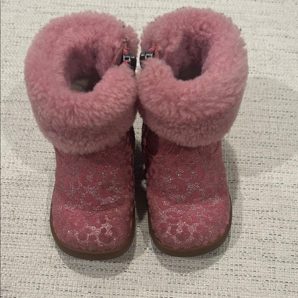 Pink Fuzzy Leopard Sparkle Toddler Boots